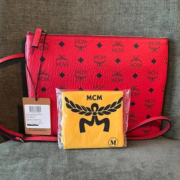 NEW Authentic MCM Crossbody Pouch in Visetos CANDY RED - Dustbag + Tags + COA - Picture 2 of 9